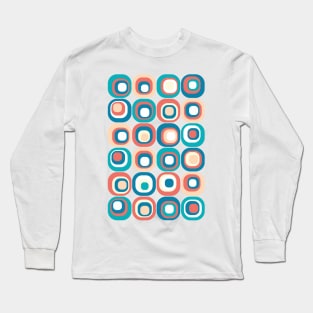 Stacked Squares Mid Century Modern Blue, Peach, Salmon Long Sleeve T-Shirt